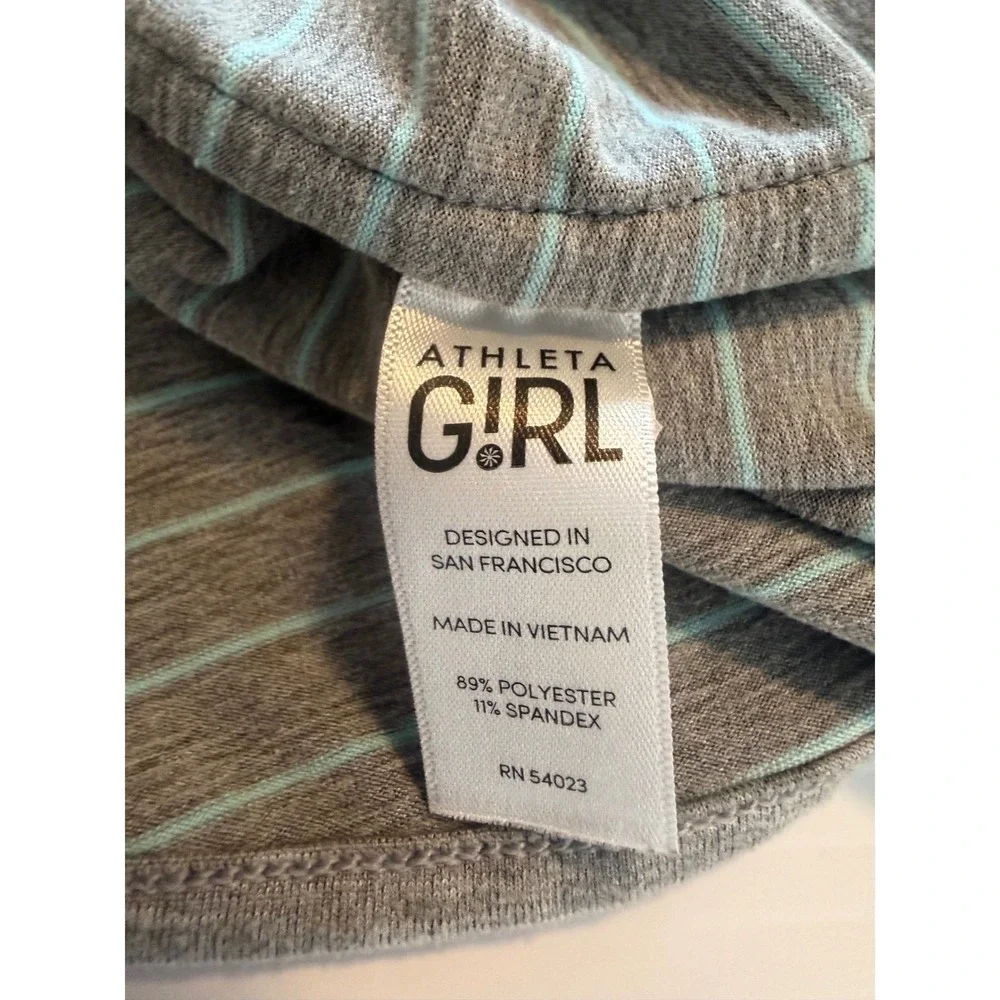 Athleta Girl Kids Grey Teal Striped Long Sleeve Thumbhole Active Top Size M 8-10